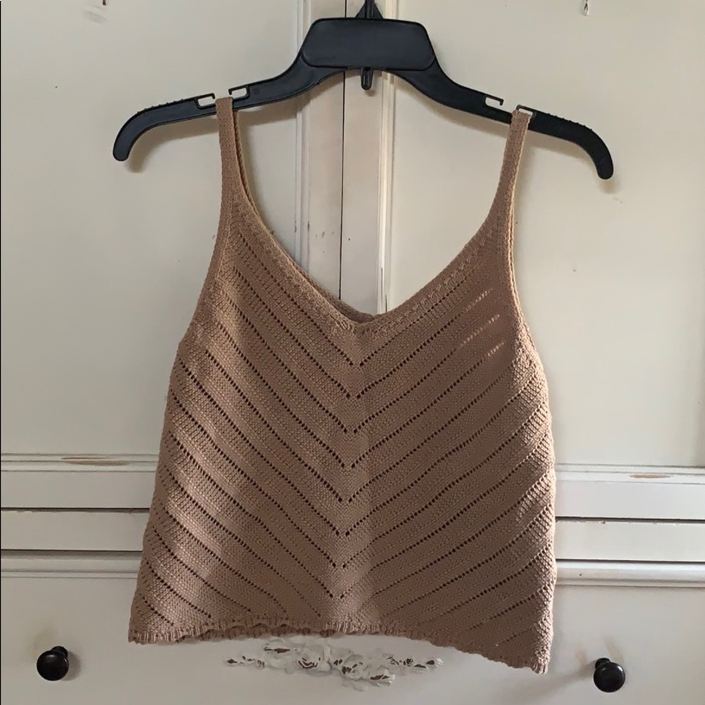 Brown Tan Knit Crop Tank